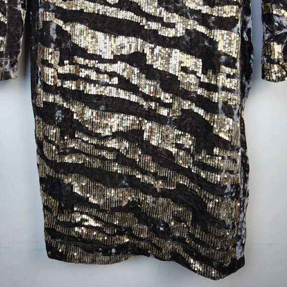 Boston Proper Gray Velvet Sequin Holiday Dress Size 5 Long Sleeve Glam Holiday - Picture 5 of 6